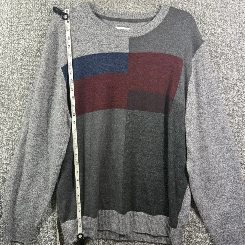 Haggar Mens Sweater Gray Crew Neck Long Sleeve Color Block Acrylic‎ Size XL